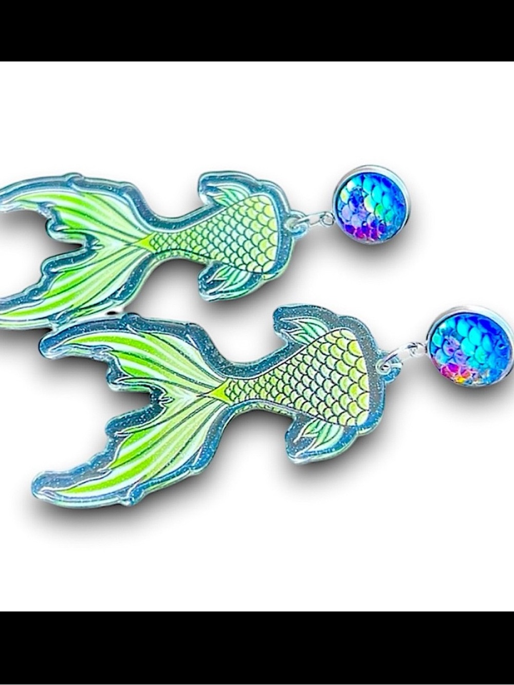 Mermaid Tail Dangle Earrings with Iridescent Scales NWT